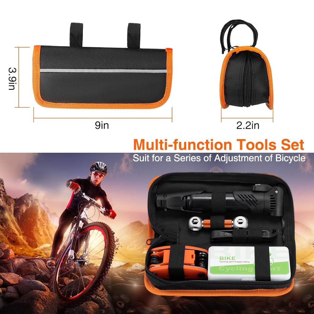 Proberos Bicycle Repair Bag with Tire Pump, Portable Tool Kit with Patches, Inflator, Maintenance Essentials All in One Safety Kit, Portable Tool Kit for Camping Travel Proberos Bicycle Repair Bag with Tire Pump, Portable Tool Kit with Patches, Inflator, Maintenance Essentials All in One Safety Kit, Portable Tool Kit for Camping Travel